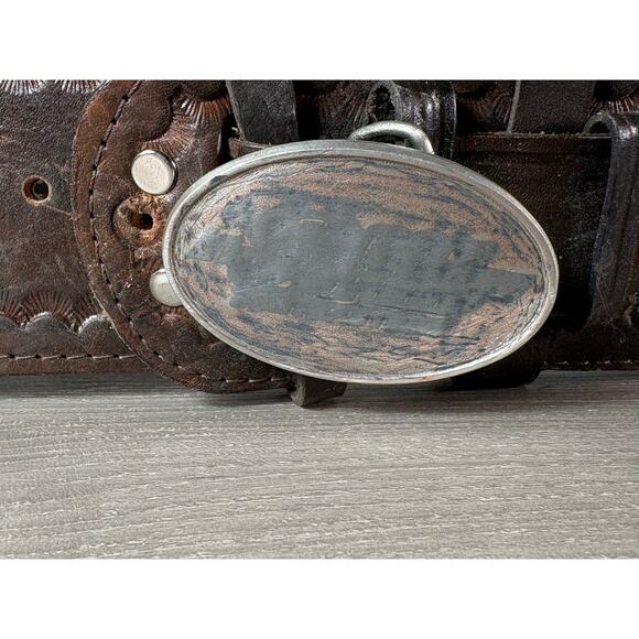 Vintage Mexican Tooled Leather Belt Western Cowboy  Cartridge Holster Belt 36” - Picture 2 of 8